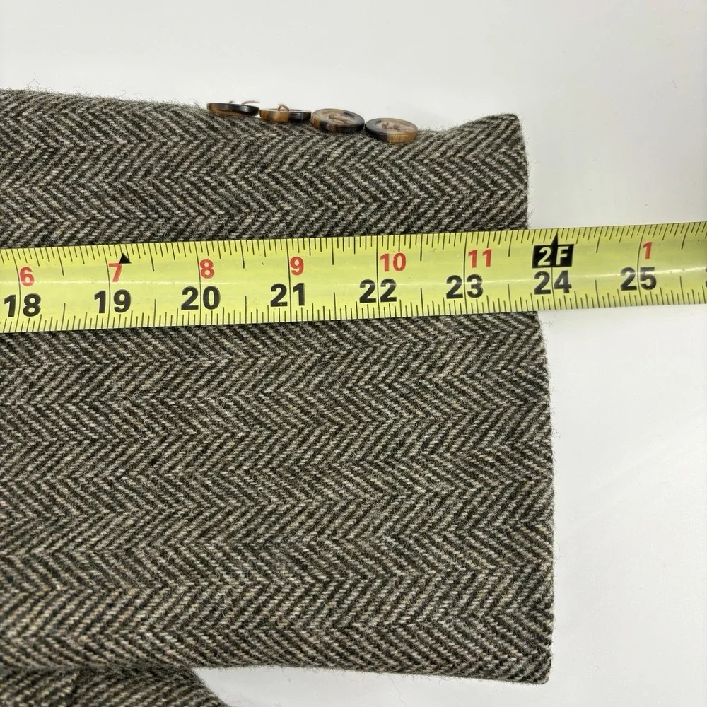 Lands End Sport Coat Blazer Mens 40R Brown Lambs Wool Herringbone‎ Two Button